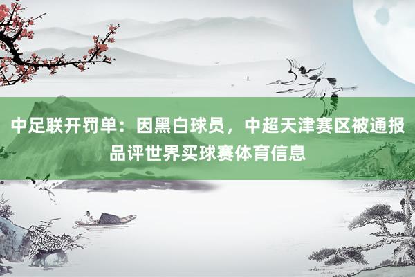 中足联开罚单：因黑白球员，中超天津赛区被通报品评世界买球赛体育信息